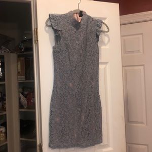 Tahari Grey Lace Bodycon Dress